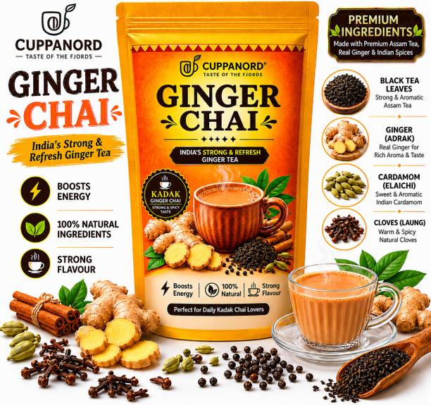 Cuppanord Premium Ginger Kadak Adrak Chai |Strong Tea Cardamom, Cinnamon-Cloves-Black Black Pepper, Cinnamon, Cloves, Ginger Masala Tea Pouch