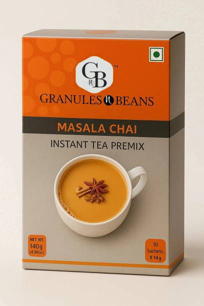 Granules and Beans Masala Tea Instant Premix |Masala Chai Instant Premix | 10 Sachets of 14gms Each Instant Chai for Immunity & Freshness Spices, Ginger, Cardamom, Cinnamon, Cloves, Black Pepper Instant Tea Box