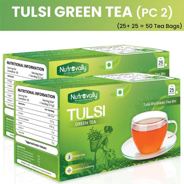 NutroVally Green Tea Tulsi for Weight Loss | Immunity Booster Loaded with Anti-Oxidants Tulsi Green Tea Bags Box