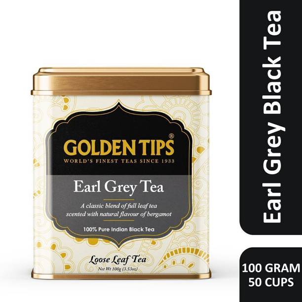 Golden Tips Premium Darjeeling Full Loose Leaves Earl Grey Bergamot Orange Black Tea Tin
