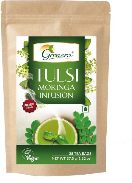 Grenera Tulsi Moringa Tea | Made with Drumstick and Holy Basil Leaf Tulsi Infusion Tea Bags Box