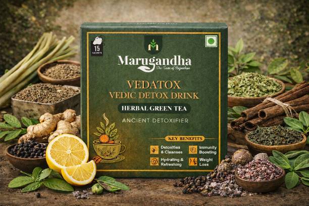 Marugandha Vedatox Vedic Detox Drink – Herbal Green Tea Lemon Grass Green Tea Bags Box