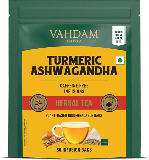 Vahdam Turmeric Ashwagandha Turmeric Herbal Tea Bags Box