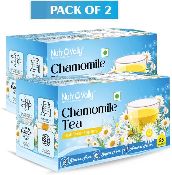 NutroVally Chamomile Tea Combo for Stress Relief|100% Better Sleep & Relaxing Loose Leaves Chamomile Green Tea Bags Box