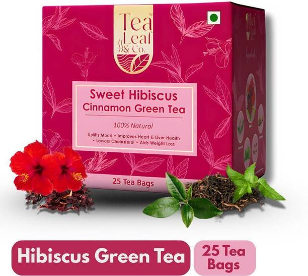 TLC Tea Leaf & Co. Sweet Hibiscus Green Tea with Natural Hibiscus Green Tea Hibiscus, Cinnamon Black Tea Bags Box