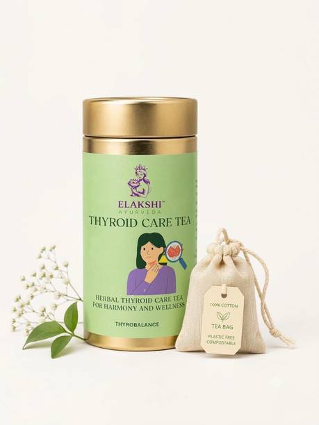 Elakshi Herbs & Ayurveda Thyroid Care Tea Herbal Wellness Tea For Thyroid Balance (25 Tea Bags) Ashwagandha, Cinnamon Green Tea Bags Tin
