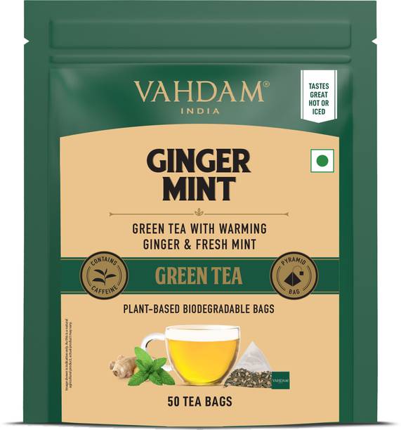 Vahdam Ginger Mint Green Tea Mint Green Tea Bags Pouch