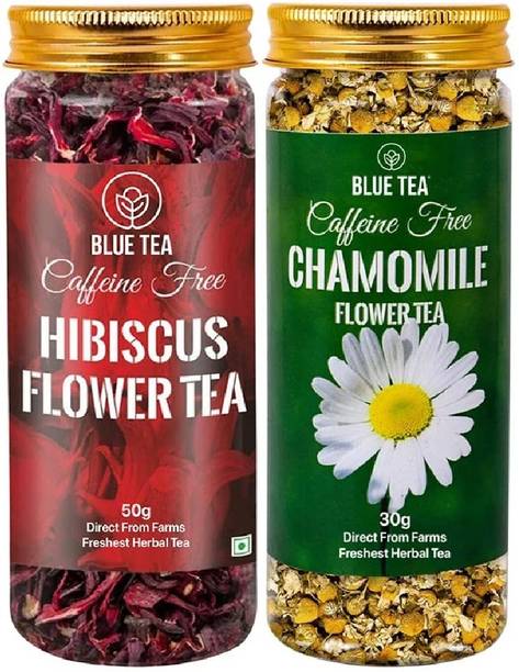 BLUE TEA Chamomile Tea - 30g & Hibiscus Tea - 50g | For Sleep & Enhances Skin Glow Chamomile, Hibiscus Herbal Tea Plastic Bottle