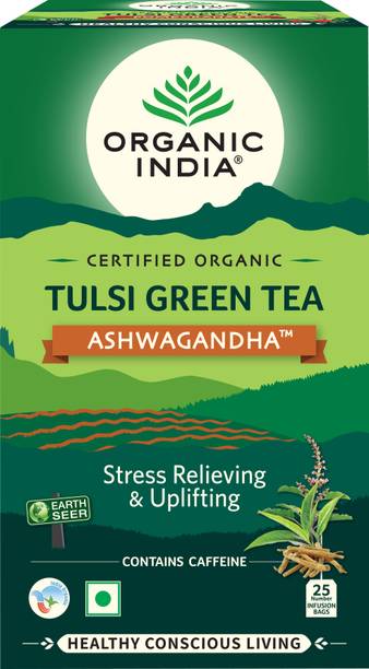 ORGANIC INDIA Tulsi Green Tea Ashwagandha Green Tea Bags Box