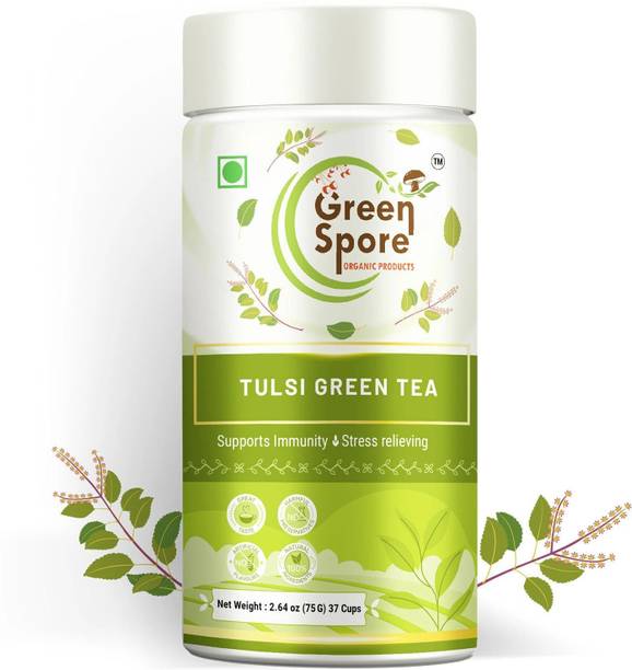 Green Spore Tulsi Green Tea|Reduce Stress & Anxiety|Detoxification & Anti-aging|Whole Leaf Tulsi Green Tea Tin