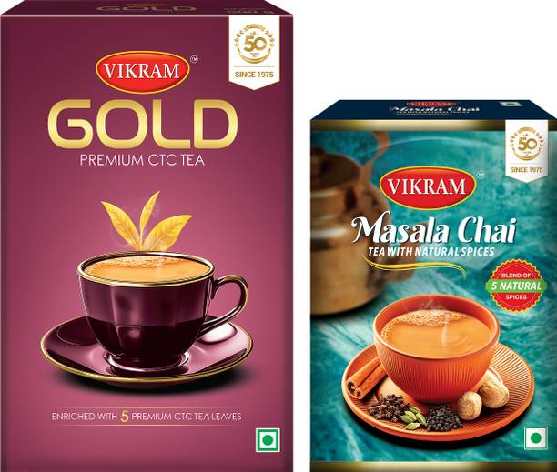 Vikram Tea Combo | Gold Special Mix Tea 500gm & Masala Chai - 250gm (Box of 2) Black Tea Box