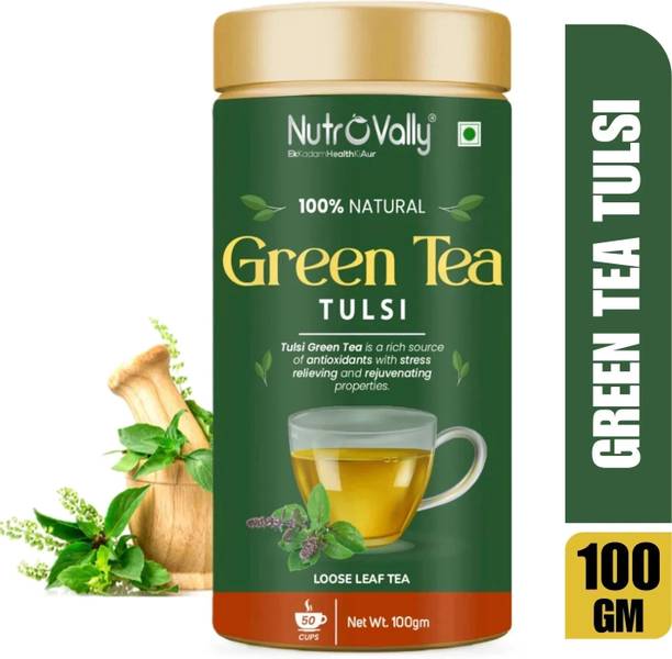 NutroVally Green Tea with Tulsi for weight loss Loaded with Anti-Oxidants & 100% Natural Tulsi Green Tea Tin
