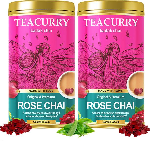 TEACURRY Rose Chai - Rose Flavored Tea for Immunity, Skin Glow, Stress Rose Tea Tin