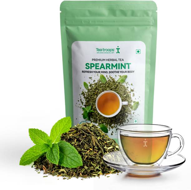 Tea Troops Spearmint Herbal Tea – Caffeine Free Mint Infusion Digestion & Stress Relief Mint Herbal Tea Pouch