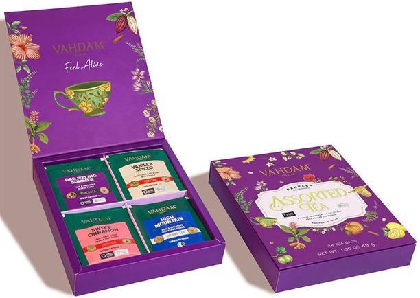 Vahdam Classic Tea Variety Sampler Pack Amla, Black Pepper, Chamomile, Citrus, Honey, Lemon Tea Box