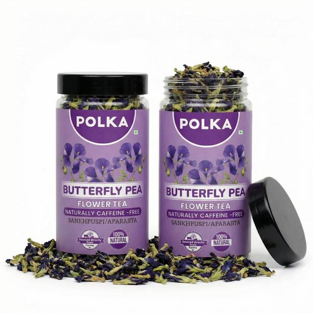 Polka Blue Pea Tea Made with Aprajita Flower Supports Blood Sugar & Anti Glycation Herbal Tea Plastic Bottle