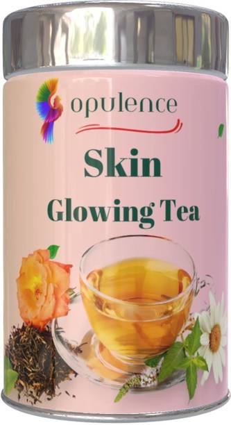 Opulence Skin Glowing Herbal Tea | help to glow skin with ayurvedic Turmeric, Orange, Fennel, Liquorice, Rose Herbal Tea Tin