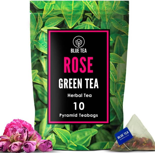 BLUE TEA Rose Green Tea | 10 Premium Pyramid Tea Bags Rose Herbal Tea Vacuum Pack