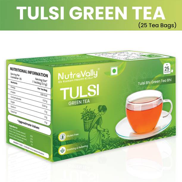 NutroVally Green Tea with Tulsi for Weight Loss| Immunity Booster Loaded with Anti-Oxidants Tulsi Green Tea Bags Box