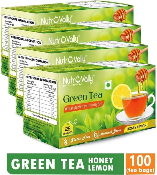 NutroVally Lemon Honey Green for weight loss with Premium green leaves Honey, Lemon Green Tea Bags Box