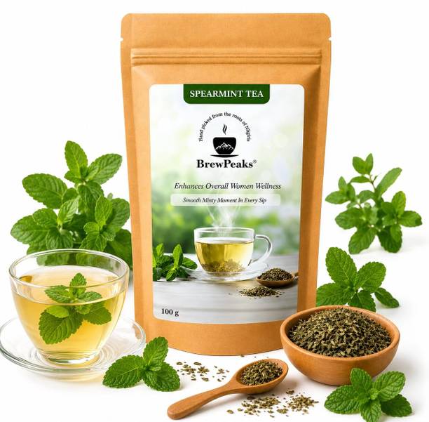 BrewPeaks Spearmint Tea 100 g | Pure Dried Spearmint Leaves | Herbal Loose Leaf | 100 Cups Herbs Herbal Tea Pouch