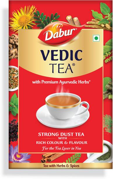 Dabur Vedic Tea| Premium Dust Tea| Goodness of 7 Natural Ingredients| Ayurvedic Herbs Unflavoured Masala Tea Box