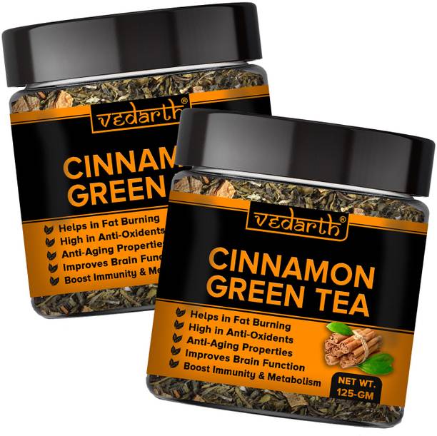 Vedarth Green Tea Leaf with Cinnamon (Dried Leafs) Pack of 2 Green Tea Plastic Bottle