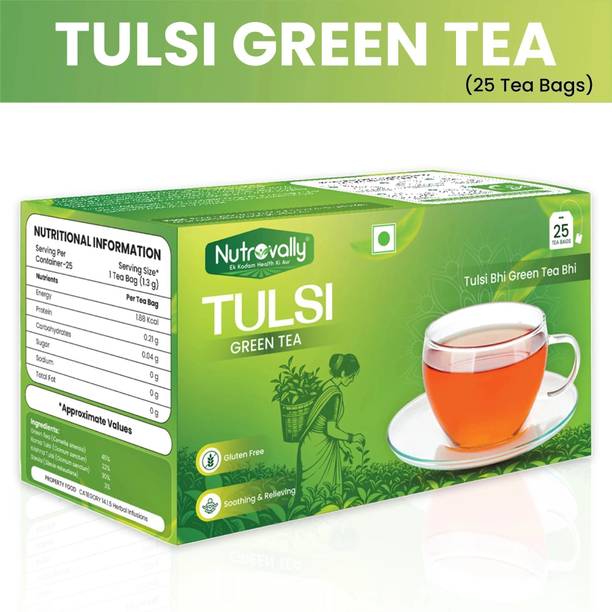 NutroVally Green Tea with Tulsi for Weight Loss| Immunity Booster Loaded with Anti-Oxidants Tulsi Green Tea Bags Box