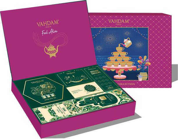 Vahdam Diwali Gift Set - Rose Gulkand Chai 50g & Sweets for Diwali Festive Gift Box Combo
