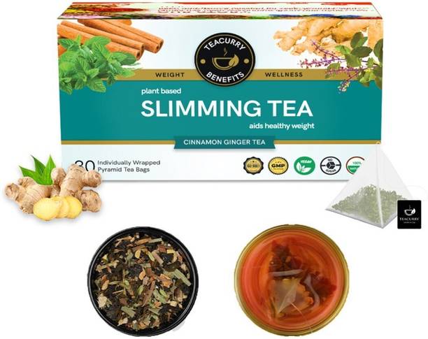 TEACURRY 28 Day Slimming Tea for Weight Loss | 30 Pyramid Slimming Tea Bags, 60 Cups | Helps with Weight Loss, Tummy Reduction, Prevent Ageing Signs, Liver Detoxification | Weight Loss Tea for Women & Men Herbal Tea Pouch