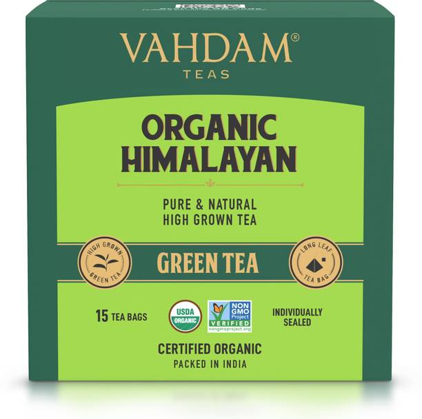 Vahdam Organic Himalayan Unflavoured Green Tea Bags Box