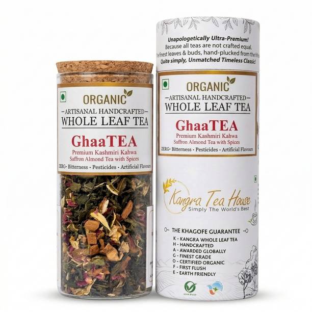 Kangra Tea House Artisanal Handcrafted Organic Kashmiri Kahwa Saffron Almond Tea with Spices Green Tea Box