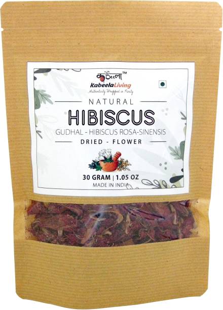 kabeela living Dried Hibiscus Flower, Gudhal Sun Dried Flowers, Hibiscus for Hair and Skin Care Hibiscus Iced Tea Pouch