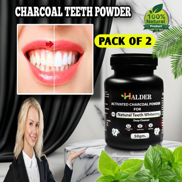 HALDER Activated Charcoal Powder for Teeth Whitening | 150grams | PACK OF 2 Teeth Wipe