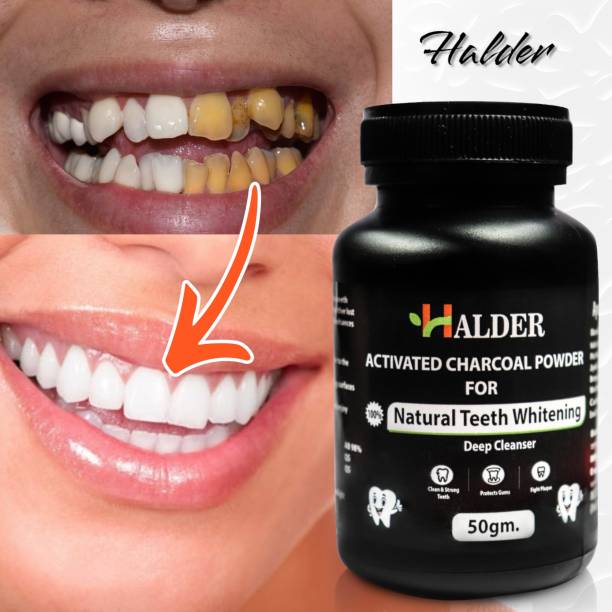 HALDER Organic Instant Teeth Whitening Charcoal Powder Removes Gutka Stains 50grams Teeth Wipe