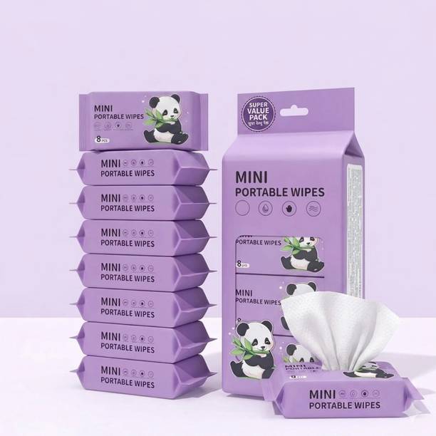 Collab Mini Portable Wet Wipes Pack of 8 | Pocket Wipes |(64 Wipes Total) Wipe Warmer