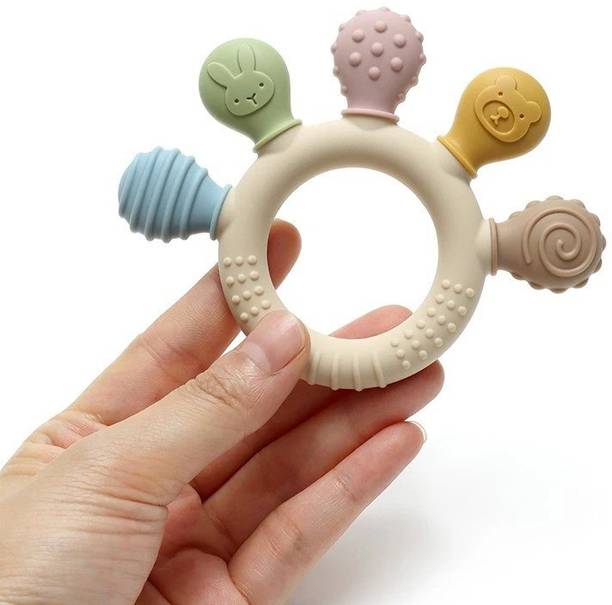 SANCORP Soft Silicone Baby Teething Ring Toy with Textures and MultiShapes for Infants Teether