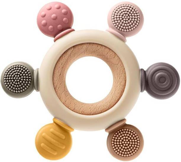 gotag Silicone & Wooden Baby Teether for 3+ Months | BPA Free Soft Teething Toy Teether