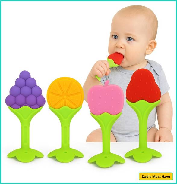 Bubblino Baby Proof Fruit-Shaped Silicone Baby Teether Toy Set For Infants & New Borns Teether