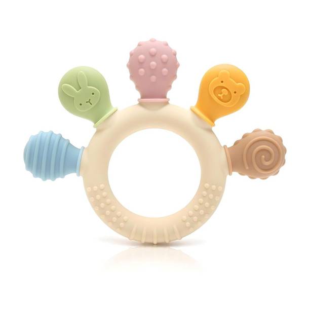 SANCORP Silicone Baby Teething Ring, Textured Sensory Toy with 5 Soothing Elements Teether