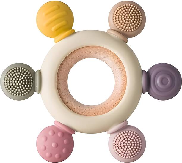 neexo Silicone & Wooden Baby 3+ Months | BPA Free Soft Teething Toy | Teether