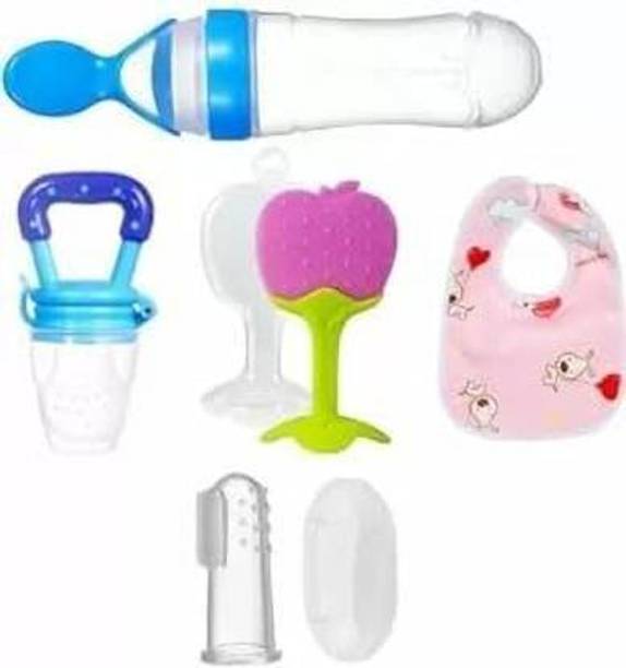 Smiley mia Baby Spoon feeder with fruit nibbler, teether & bib for feeding (Pack of 5) Teether and Feeder