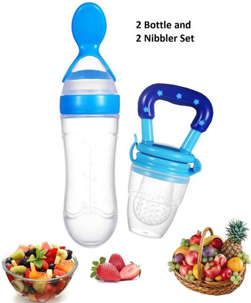 AEREX Veggie Fruit Feed Nibbler, Fuit Feeder & Baby Food Dispensing Spoon Bottle Combo Teether and Feeder