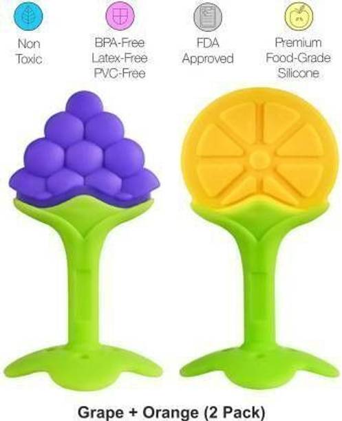croox Bpa Free Food Grade Silicone Rubber Cute Funny Silicone Baby Teething Chew Toys Teether For Baby - Pack of 2 Teether