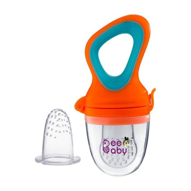 Beebaby Fresh Food & Fruit Silicone Nibbler with Extra Silicone Mesh (Orange) Teether and Feeder