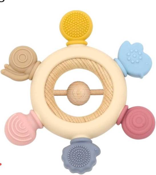 NTZ Baby Teething Toys Silicone Teethers BPA Free Silicone Rudder with Wooden Teether