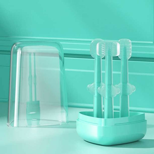 Kidsy Zilla Baby Silicon Toothbrush 3 in 1 Set for Newborn Baby/Infants/Kids Ultra Teether and Feeder