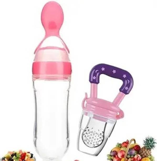 NunnyToony Silicone Squeeze Feeding Spoon Milk Cereal and Fruit feeder(Set of 2) - Silicone Feeder