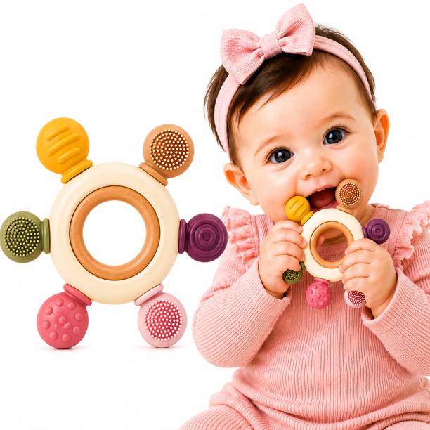 AELENCY Wooden teether for babies, Silicon baby teether, baby teeth soft toys, baby toys Teether