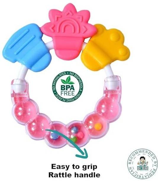 SuperDaze Baby Rattles Teether Toys, Grasping Toy Sensory Teething Rattle Teether